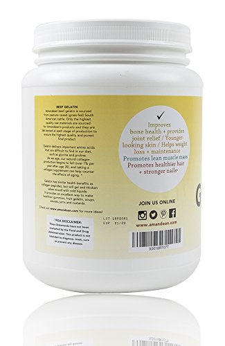 Premium Grass Fed Beef Gelatin Powder (XL 2.2lbs) | Unflavored | Anti-Aging Collagen Protein Supplement | 18 Amino Acids for Healthy Skin, Hair, Joints, Gut | Keto Friendly | Gluten Free & Non GMO Supplement AMANDEAN 