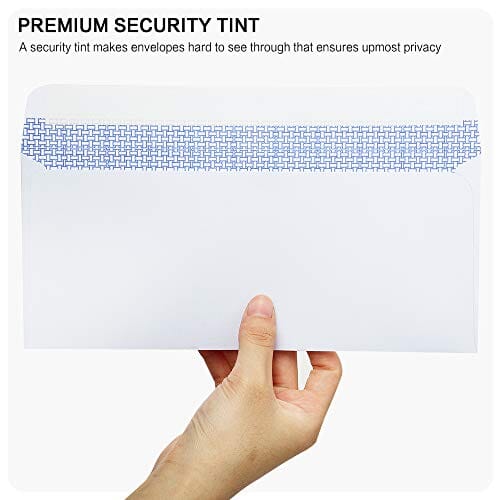 #10 Security Self-Seal Envelopes, No.10 Windowless Bussiness Envelopes, Security Tinted with Printer Friendly Design - Size 4-1/8 x 9-1/2 Inch - White - 24 LB - 500 Pack Office Product HERKKA 