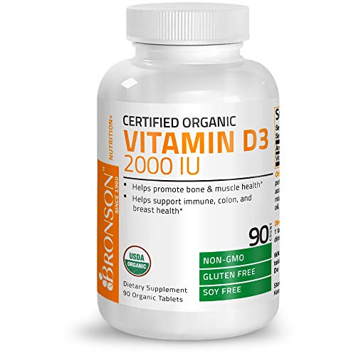 Bronson Vitamin D3 2000 IU Certified Organic Vitamin D, Non-GMO, USDA Certified, 90 Tablets Supplement Bronson 
