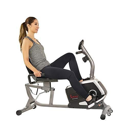 Sunny Health & Fitness Magnetic Recumbent Bike Exercise Bike with Digital Monitor, 300 lb Capacity, Easy Adjustable Seat, Pulse Rate Monitor Sports Sunny Health & Fitness 