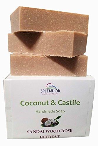 Sandalwood Rose Coconut Castile Soap with ORGANIC Shea butter. Handmade USA, Vegan, Natural, Moisturizing. Natural Soap Splendor Santa Barbara 