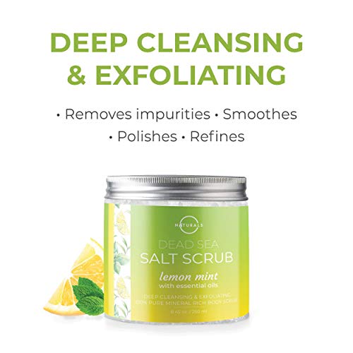 O Naturals Rejuvenating Lemon & Mint Dead Sea Salt Face & Body Scrub. Refreshes, Exfoliates, Tones & Treats Oily Skin, Acne. Anti-Aging. Antiseptic, Antimicrobial. Sweet Almond & Argan Oil 8.45 Oz Skin Care O Naturals 
