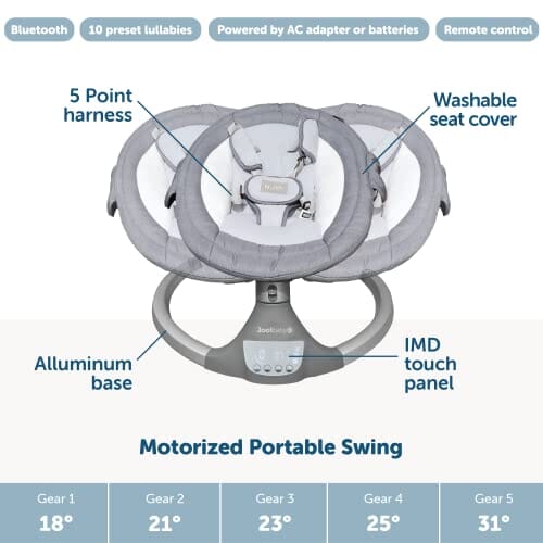 Nova Baby Swing for Infants - Motorized Bluetooth Swing, Music Speaker with 10 Preset Lullabies, Remote Control, Gray - Jool Baby Toy Jool Baby Products 