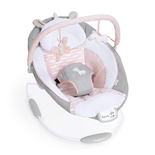 Ingenuity Soothing Baby Bouncer with Vibrating Infant Seat, Music, Removable -Toy Bar & 2 Plush Toys - Flora the Unicorn (Pink), 0-6 Months Baby Product Ingenuity 
