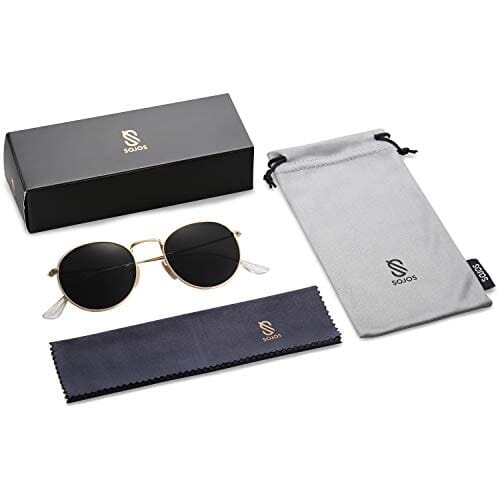 SOJOS Polarized Sunglasses Classic Small Round Metal Frame for Women Men SJ1014 with Gold Frame/Grey Lens Shoes SOJOS 
