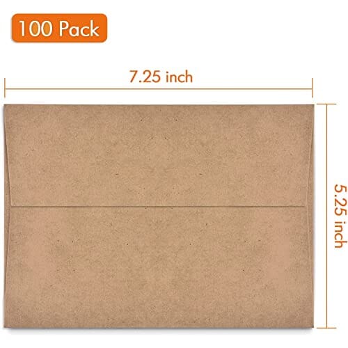 A7 Brown Kraft Invitation Envelopes 5x7 100 Packs Perfect for