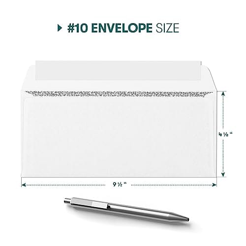 Endoc Letter Size #10 Business Envelopes Self Seal - 100 Count, Tinted Security Envelope 4 1/8 x 9 1/2 Inches, Non-Lick and Windowless Envelopes, 24 LB Paper - Plain White Office Product EnDoc 