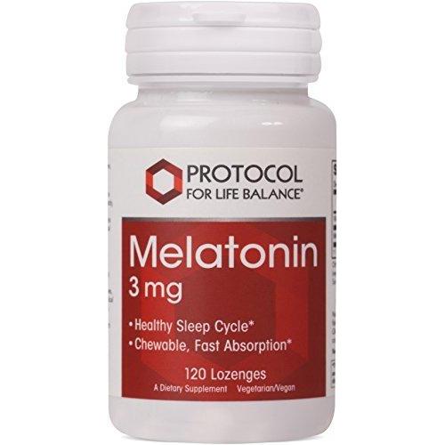 Protocol For Life Balance - Melatonin 3 mg - Chewable with Vitamin B6 for Fast Absorption that Encourages Healthy Sleep and GastroIntestinal Function - 120 Lozenges Supplement Protocol For Life Balance 