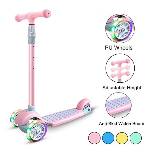 67i Kick Scooter for Kids Scooter 3 Wheel for Toddler Scooter for Girls Boys 4 Adjustable Height Lean to Steer with Wide Deck PU Flashing Wheels for Children 3 to 12 Years Old (Pink) Sports 67i 
