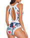 Holipick Women One Piece High Neck Floral Printed Cut Out Backless Bathing Suits Swimsuit Blue Medium Women's Swimwear Holipick 