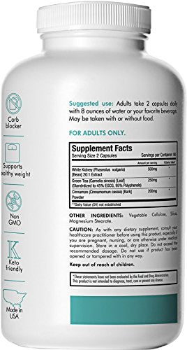 Keto Carb Blocker Capsules - 180 Count - Best Appetite Suppressant and Extreme Fat Burner - Promotes Healthy Weight Loss - 500mg White Kidney Bean Extract, 250mg Green Tea Extract, 200mg Pure Cinnamon Supplement Code Age 