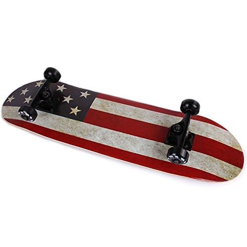 NPET Pro Skateboard Complete 31 Inch 7 Layer Canadian Maple Double Kick Concave Deck Skating Skateboard (American Flag) Sports NPET 