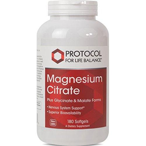 Protocol For Life Balance - Magnesium Citrate - Plus Glycinate & Malate Forms - Nervous System Support While Promoting Healthy Cells and Metabolism - 180 Softgels Supplement Protocol For Life Balance 