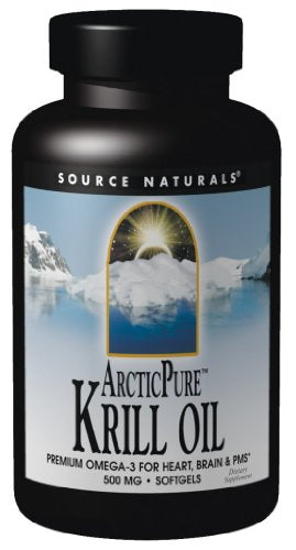 Source Naturals ArcticPure Krill Oil 500mg, Premium Omega-3 for Heart, Brain, and PMS, 120 Softgels Supplement Source Naturals 