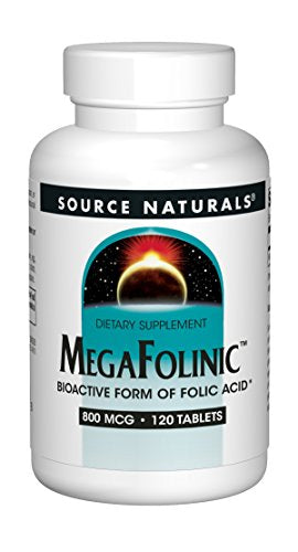 Source Naturals MegaFolinic 800mcg Bioactive Folic Acid, Brain & Cell Health - 120 Tablets Supplement Source Naturals 