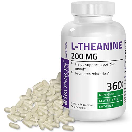 Bronson L-Theanine 200mg Non-GMO Gluten Free Soy Free Formula, 360 Vegetarian Capsules Supplement Bronson 