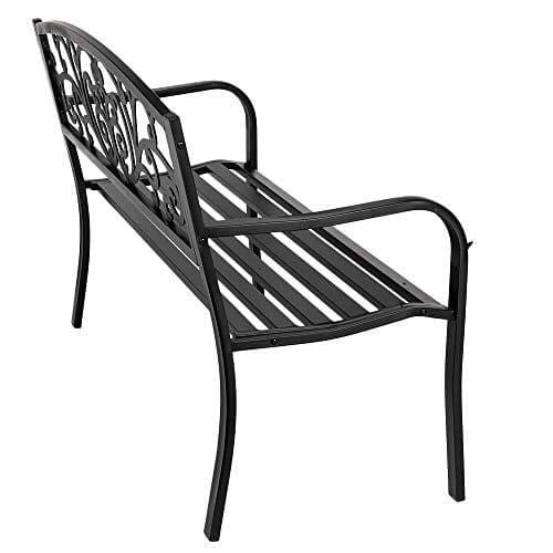 VINGLI 50" Patio Park Garden Bench Outdoor Metal Benches,Cast Iron Steel Frame Chair Front Porch Path Yard Lawn Decor Deck Furniture for 2-3 Person Seat Furniture VINGLI 