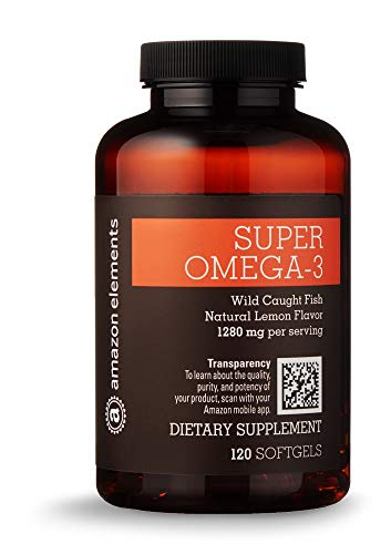 Amazon Elements Super Omega-3, Natural Lemon Flavor, 1280 mg per serving, 120 Softgels, 2 month supply Supplement Amazon Elements 