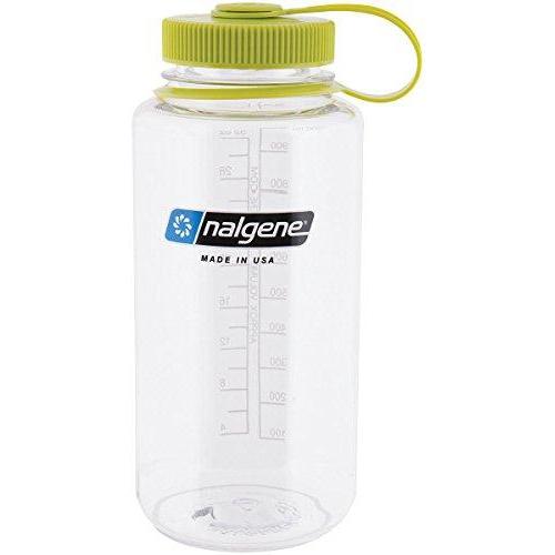 Nalgene Tritan Wide Mouth BPA-Free Water Bottle, Clear w/ Green Cap,  32-Ounces