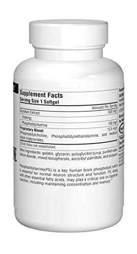 Source Naturals Phosphatidyl Serine Complex Stablilized Enzyme Supplement 500mg - 100% Pure - 60 Softgels Supplement Source Naturals 