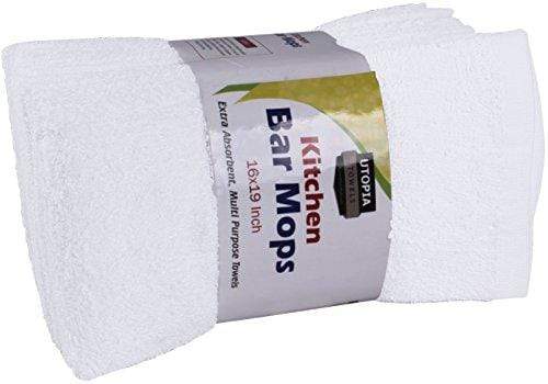 Utopia Towels Kitchen Bar Mops Towels, Pack of 12 Towels - 16 x 19 Inches,  100% Cotton Super Absorbent Bar Towels (White)