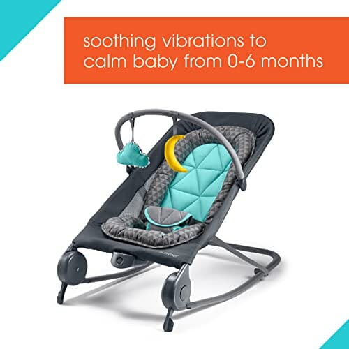 Summer 2-in-1 Bouncer & Rocker Duo (Gray and Teal) Convenient and Portable Rocker and Bouncer for Babies Includes Soft Toys and Soothing Vibrations Baby Product Summer Infant 