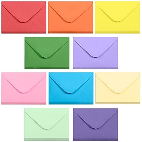 Gift Card Envelopes - Gummed 100-Count Mini Envelopes, Paper Business Card Envelopes, Bulk Tiny Envelope Pockets for Small Note Cards, 10 Colors, 4 x 2.7 Inches Office Product MATICAN 