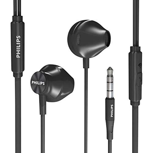 PHILIPS Wired Earbuds with Microphone - Ergonomic Comfort-Fit in Ear Headphones with Mic for Cell Phones, Earphones with Microphone with Bass Clear Sound - Black Electronics PHILIPS 