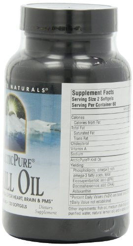 Source Naturals ArcticPure Krill Oil 500mg, Premium Omega-3 for Heart, Brain, and PMS, 120 Softgels Supplement Source Naturals 