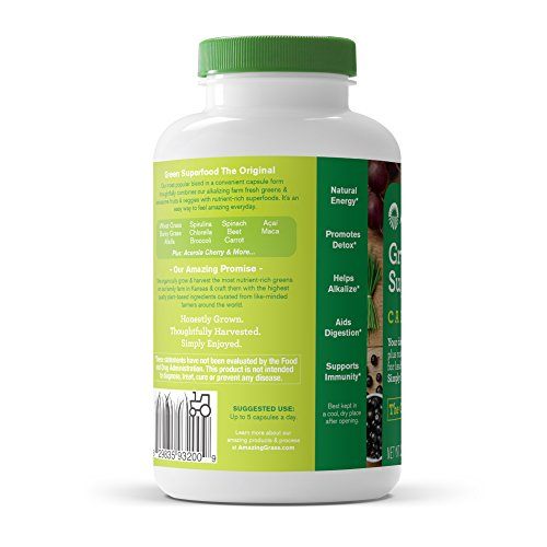Amazing Grass Green Superfood Capsules with Wheat Grass and Greens, Original, 150 Capsules, Antioxidant Blend, Detox aid Supplement Amazing Grass 