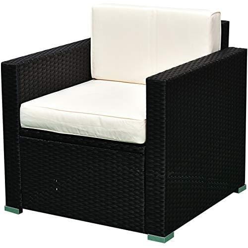 Outsunny 4-Piece Cushioned Patio Furniture Set, with 2 Chairs, Sectional, and Glass Coffee Table, Rattan Wicker, Black Lawn & Patio Outsunny 