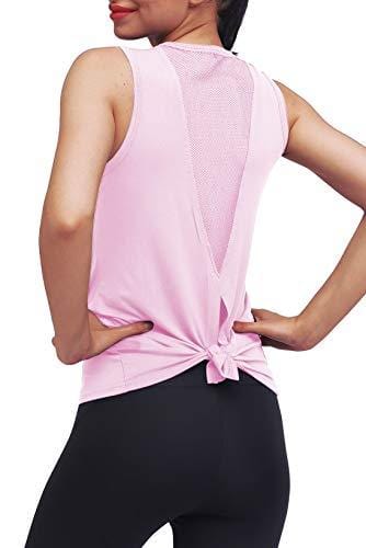 Mippo Workout Clothes for Women Sexy Open Back Yoga Tops Mesh Tie Back Muscle Tank Workout Shirts Sleeveless Cute Fitness Active Tank Tops Comfort Sports Gym Clothes Fashion 2020 Pink S Apparel Mippo 