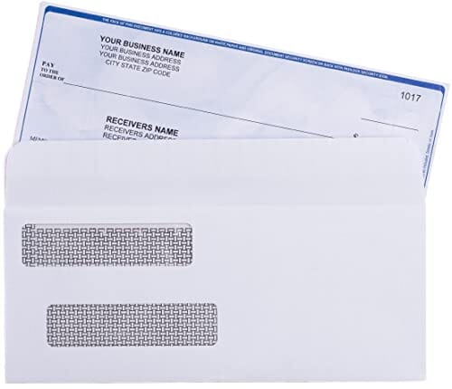 500 Self Seal QuickBooks Double Window Security Check Envelopes - for Business Laser Checks, Ultra Security Tinted, Self Adhesive Peel & Seal White, Size 3 5/8 x 8 11/16-24lb NOT for INVOICES Office Product Prime Business Checks 