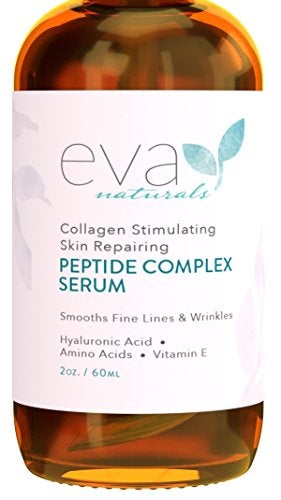 Peptide Complex Serum by Eva Naturals (2 oz) - Best Anti-Aging Face Serum Reduces Wrinkles and Boosts Collagen - Heals and Repairs Skin while Improving Tone and Texture - Hyaluronic Acid & Vitamin E Skin Care Eva Naturals 