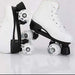 Women's Roller Skates PU Leather High-top Roller Skates Four-Wheel Roller Skates Shiny Roller Skates for Girls Unisex (White Flash Wheel,US: 11) Sports Gets 