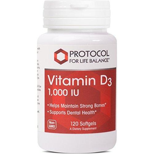 Protocol For Life Balance - Vitamin D3 1,000 IU - Supports Calcium Absorption, Bone and Dental Health, Immune System Function, Nervous System, & Cognitive Function - 120 Softgels Supplement Protocol For Life Balance 