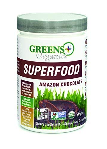 Greens+ Organic Superfood Amazon Chocolate | Essential Blend of Raw Green Foods, Superfruits and Sea Vegetables Powder | Vegan | USDA Organic | Non - GMO, Soy Dairy & Gluten-Free | Size 8.46oz Supplement Greens+ 