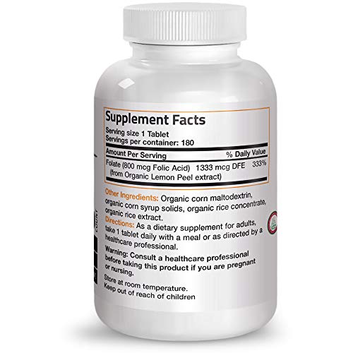 Bronson Organic Folic Acid, USDA Certified & Vegetarian, Ultimate Prenatal Vitamin, 180 Tablets Supplement Bronson 