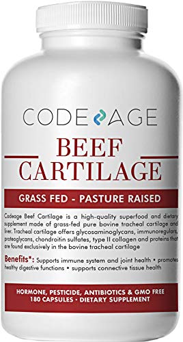 Grass Fed Tracheal Cartilage Collagen - 180 Count - Undenatured Type II Collagen Protein Natural chondroitin sulfate Supports Immune & Joint Health Supplement Code Age 