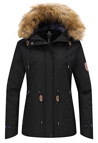 Wantdo Women's Hooded Skiing Jacket Mountaineering Waterproof Rainwear Outdoor Softshell Snow Coat for Walking(Black, Medium) Ski Wantdo 