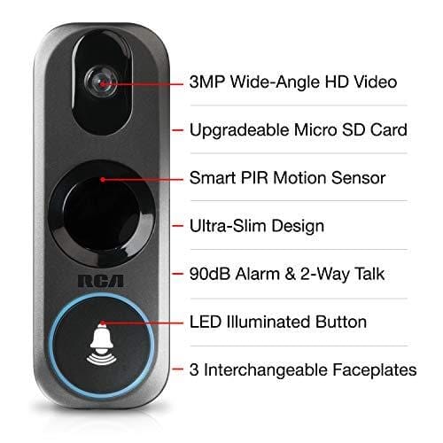 Doorbell Video Ring Security Camera by RCA New and Improved - with Mobile Doorbell Ring, 3MP HD Video, Live Stream, No Recording Storage Fees, Night Vision and Motion Detection Camera RCA 