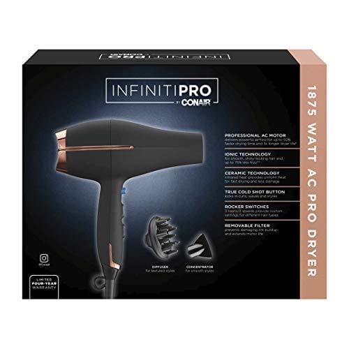 INFINITIPRO BY CONAIR 1875 Watt AC Motor Pro Hair Dryer, Black / Rose Gold Beauty Conair 