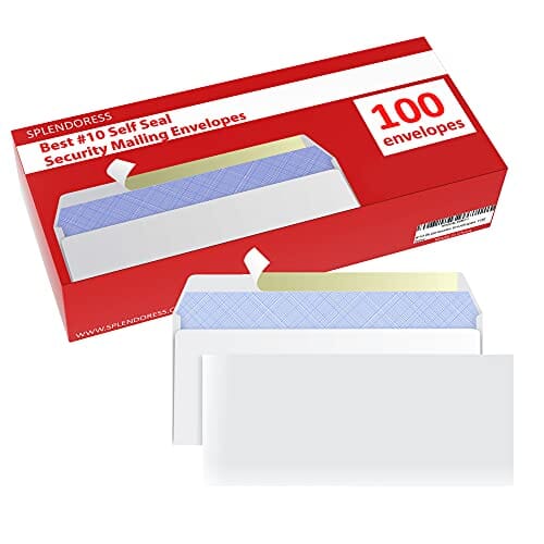 100#10 Envelopes, Self Seal Business Envelopes, Letter Legal Size 4-1/8 x 9-1/2 Inches, White Tinted Windowless Mailing Envelopes, High Quality 24 LB Office Product Splendoress 