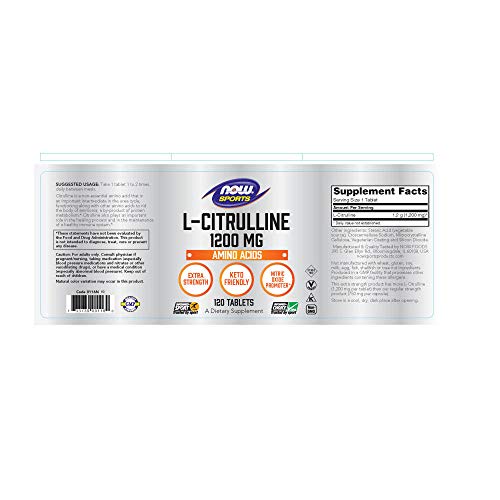 NOW L-Citrulline 1200 mg Extra Strength,120 Tablets Supplement Now Sports 