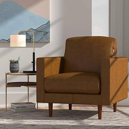 Amazon Brand – Rivet Revolve Modern Leather Armchair with Tapered Legs, 33"W, Caramel Furniture Rivet 