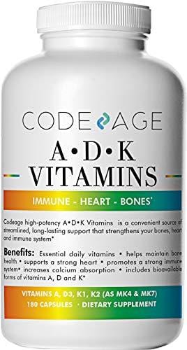 Vitamin ADK - 180 Count - High Potency Vitamin A 5000 IU D3 5000 IU K1 K2 (MK4 1500mcg and MK7 300mcg) Heart Bone and Immune No Soy Non-GMO Supplement Code Age 