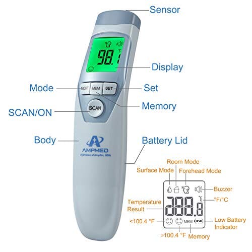 Amplim No Touch Forehead Thermometer, Non-Contact Medical Grade Digital  Infrared Baby Thermometer for Kids Adults Infants Toddlers