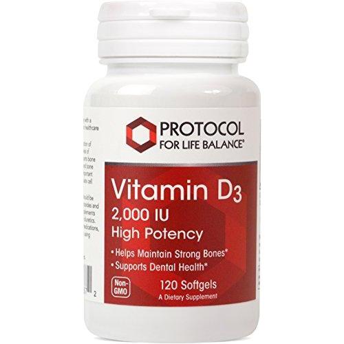 Protocol For Life Balance - Vitamin D3 2,000 IU - High Potency - Supports Calcium Absorption, Bone and Dental Health, Immune System Function, Nervous System, Cognitive Function - 120 Softgels Supplement Protocol For Life Balance 