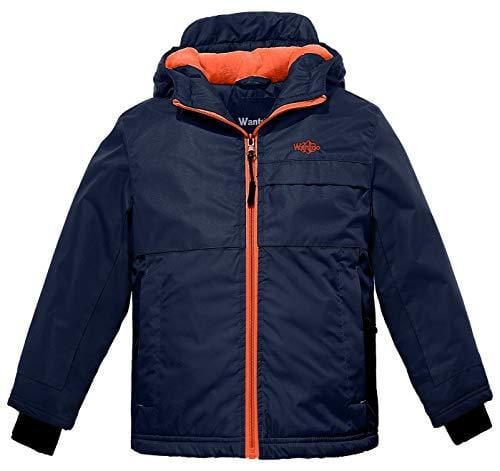 Wantdo Boy's Hooded Rain Jacket Fleece Lined Windcheater Outdoors Rain Gear(Dark Blue, 8) Ski Wantdo 