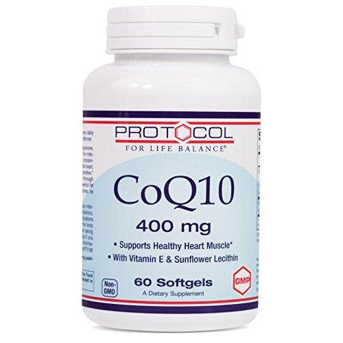 Protocol For Life Balance - CoQ10 400 mg - Supports Healthy Heart Muscle with Vitamin E & Lecithin, Cardiovascular & Circulatory Health, Antioxidant Rich, Cellular Energy Production - 60 Softgels Supplement Protocol For Life Balance 